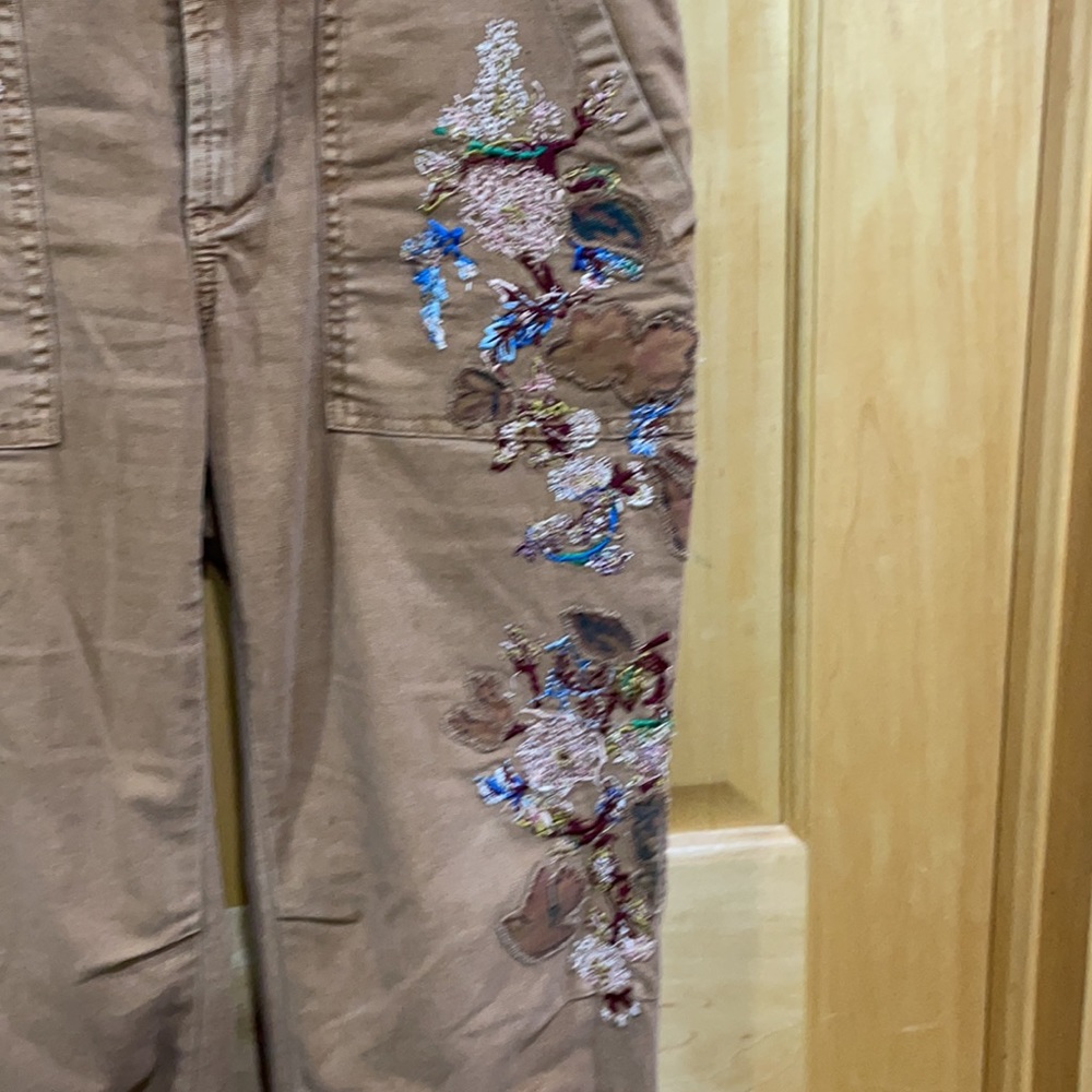 Anthropologie Tan Embroidered Cropped Pants - Picture 4 of 13